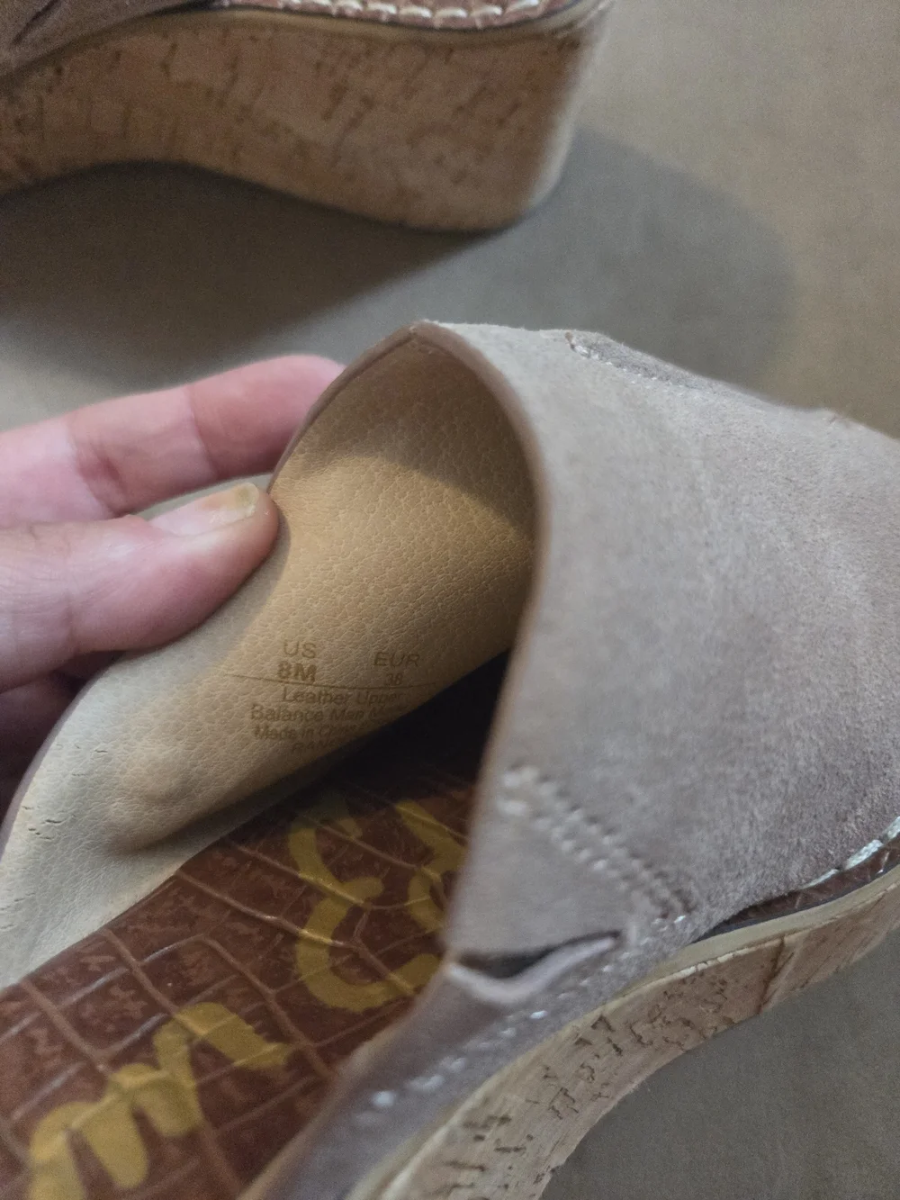 Sam Edelman Taupe Suede Cork Wedge Slide Sandals